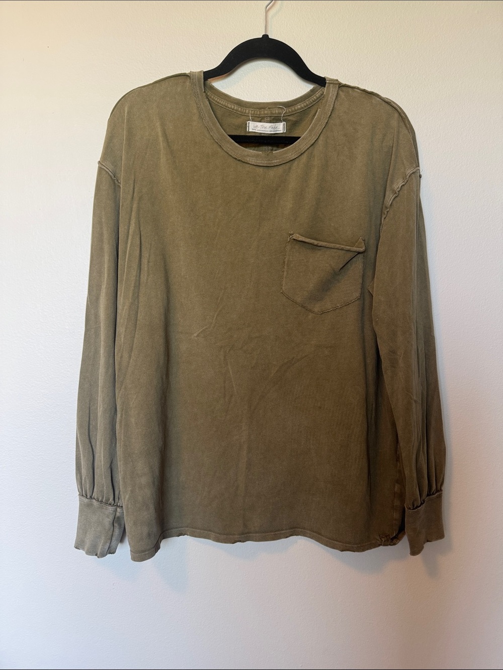 We The Free Free People Olive Green Long-Sleeve Pocket Tee